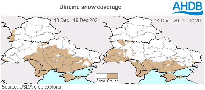 Map showing snow coverage in the Ukraine 